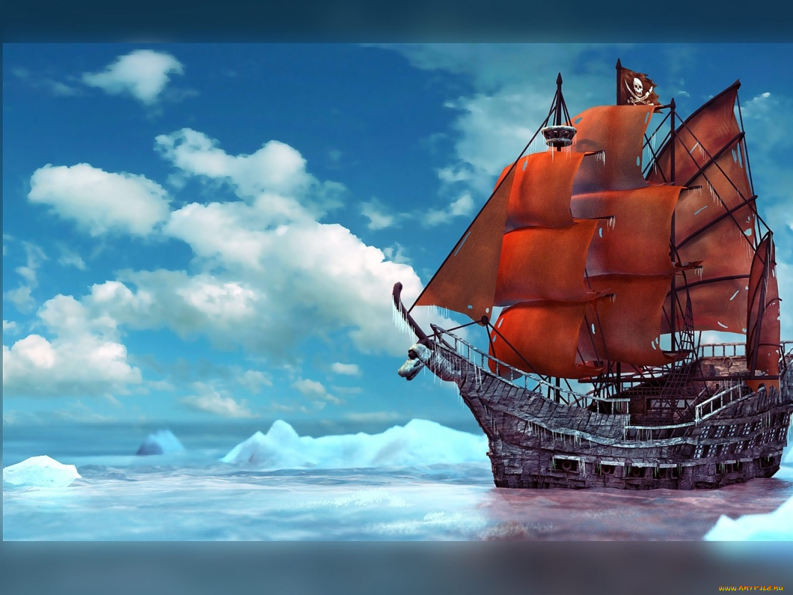 Обои Pirate Корабли 3D, обои для рабочего стола, фотографии pirate, корабли,  3d, паруса, парусник, пират, красные Обои для рабочего стола, скачать обои  картинки заставки на рабочий стол.